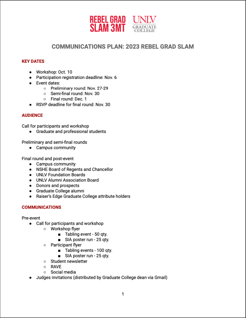 2023 Rebel Grad Slam communications plan